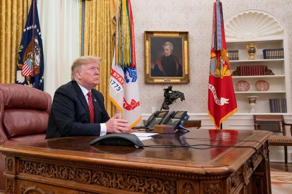 President Donald J. Trump participates in a Christmas Day video teleconference from the Oval Office President Donald J. Trump participates in a Christmas Day video teleconference from the Oval Office Tuesday, Dec. 25, 2018, with military service members stationed at remote sites worldwide to thank them for their service to our nation. (Official White House Photo by Shealah Craighead)